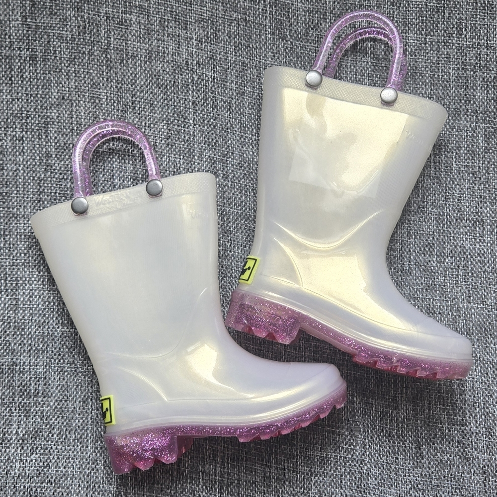 Western Chief White and Pink Glitter Rain Boots - Size 5